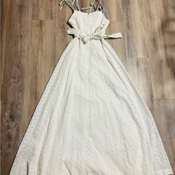 Vintage Phase II 1970s Eyelet Lace Maxi Dress, Floral Spaghetti Straps. - Picture 3 of 5